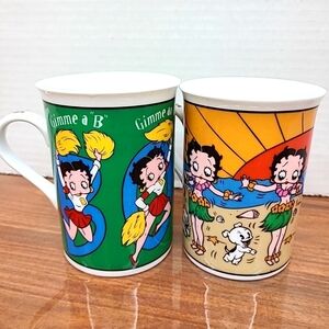Betty Boop Fine Porcelain Collector Mugs Set of 2 Gimme A Boop & Aloha Betty